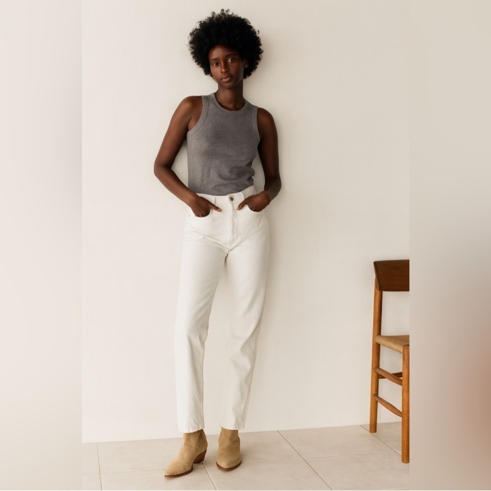 Citizens of Humanity McKenzie curved straight white High Rise Button Fly Tapered